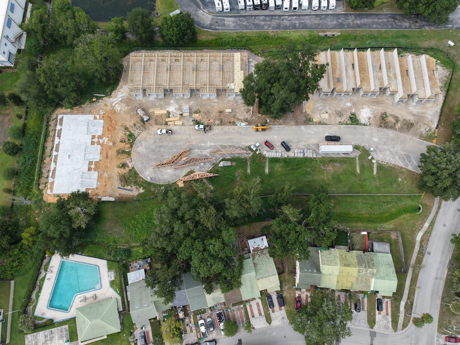 Aerial view of a townhome development under construction in Central Florida
